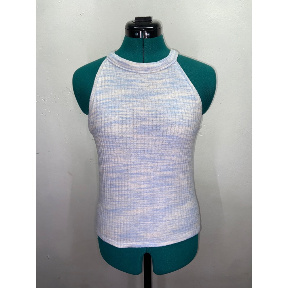 Arizona Jean Co Blue White Space Dye Ribbed Halter Summer Tank Top Festival M
